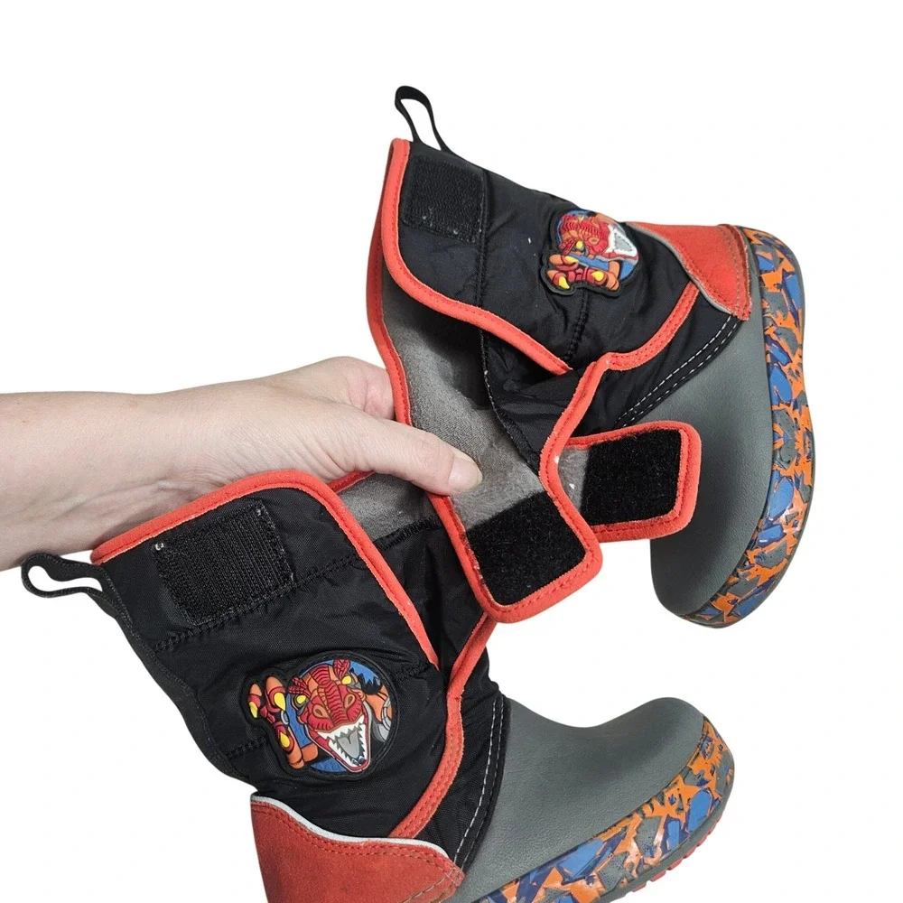 Crocs Winter Boots Toddler C9 Black Gray Red Dragon Snow Rain Warm Insulated